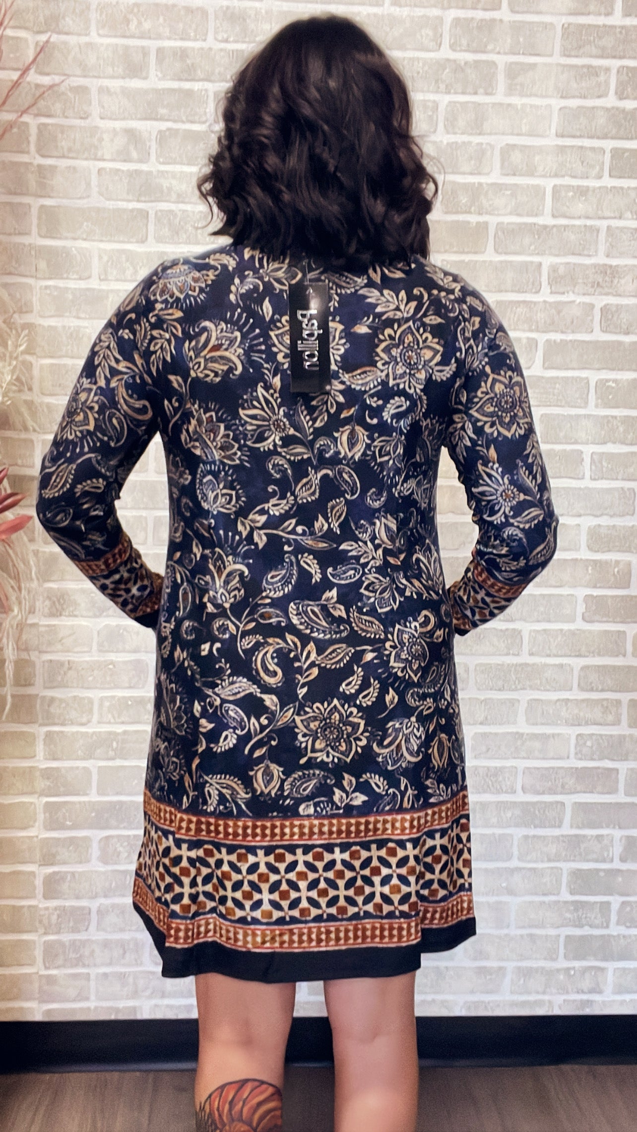 Border Print Aline Sweater Dress-10007