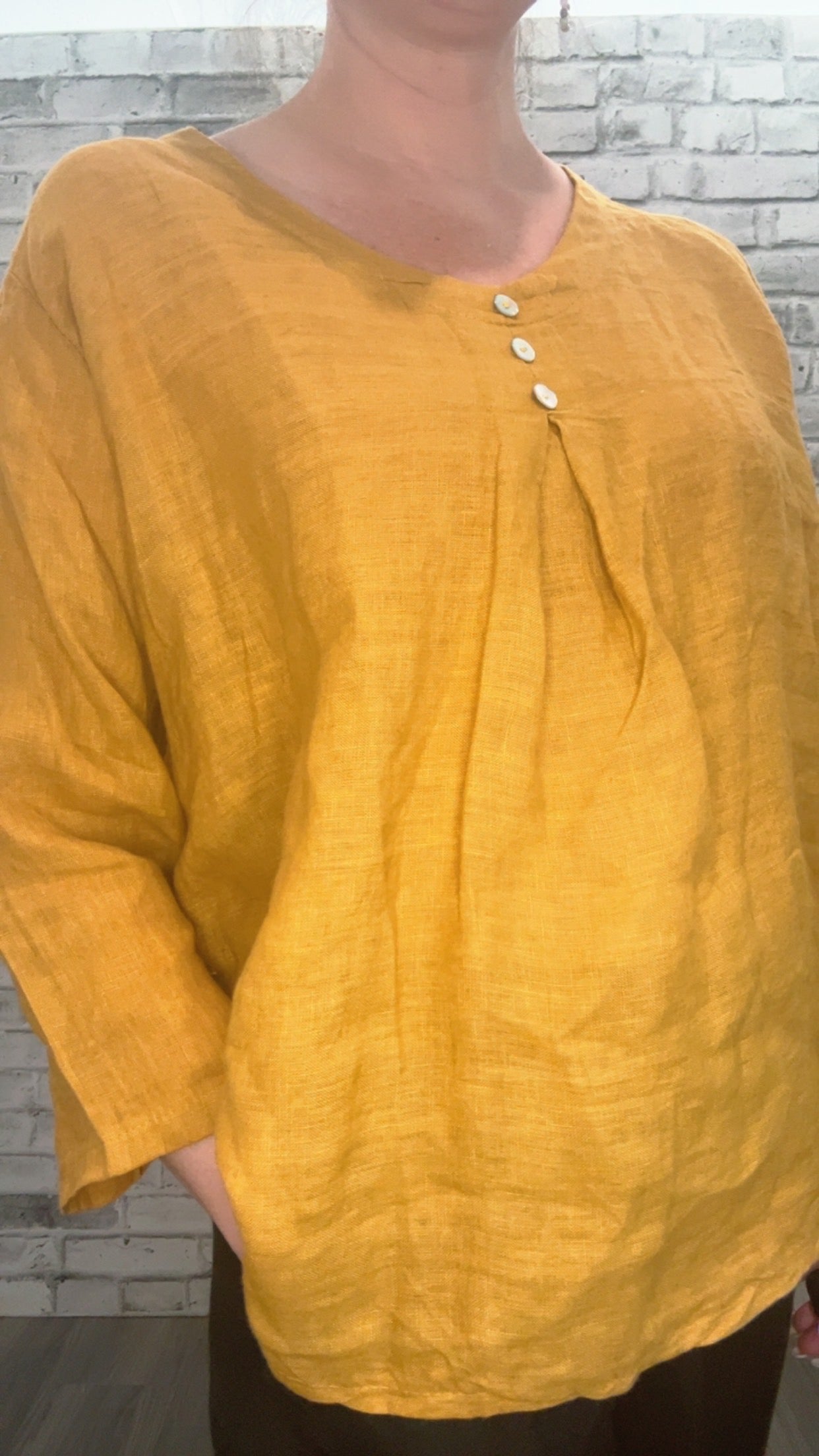 Linen Button 3/4 Sleeve Shirt - 21005