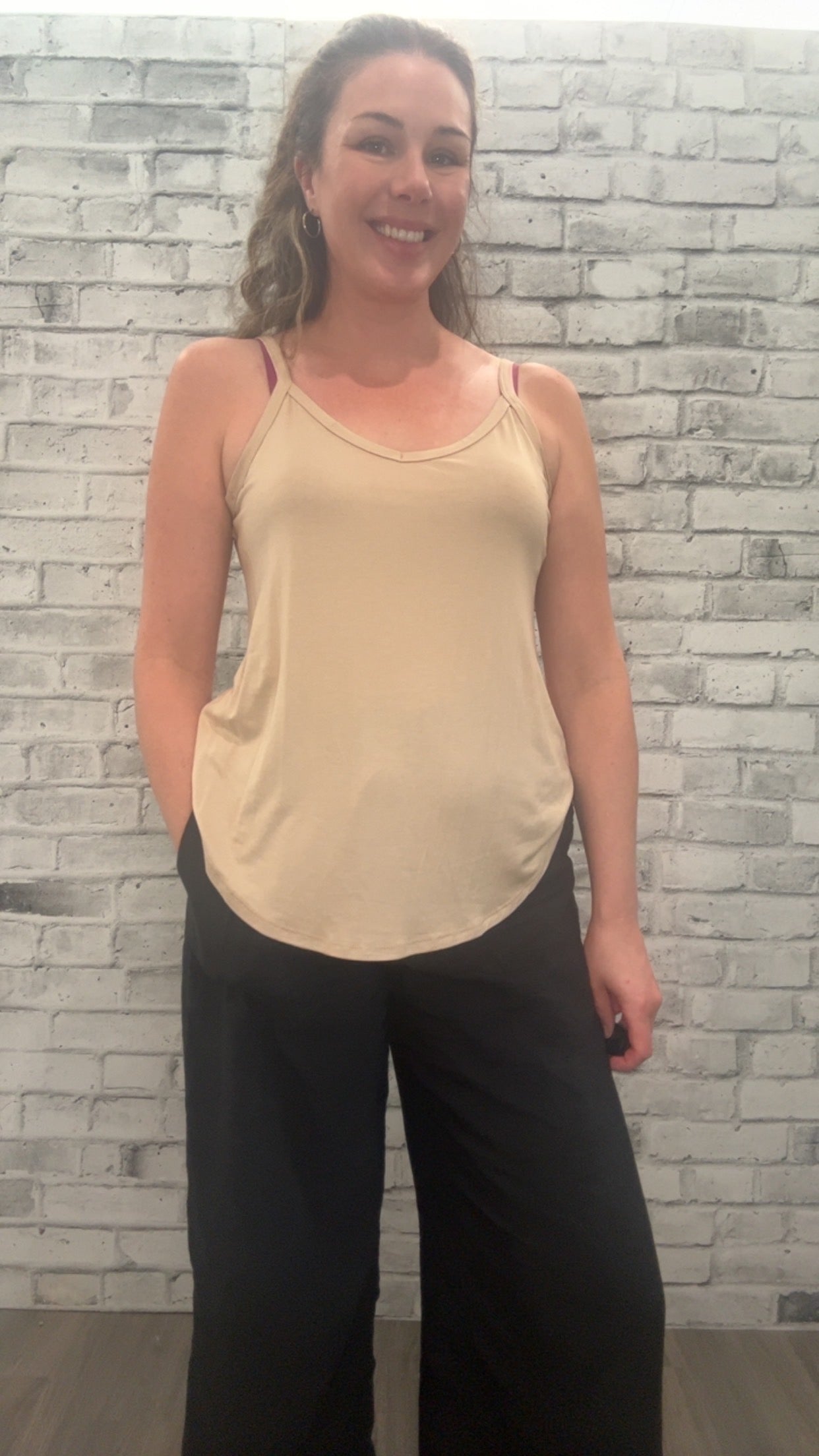 Basic Spaghetti Strap Tank in Taupe - 51006