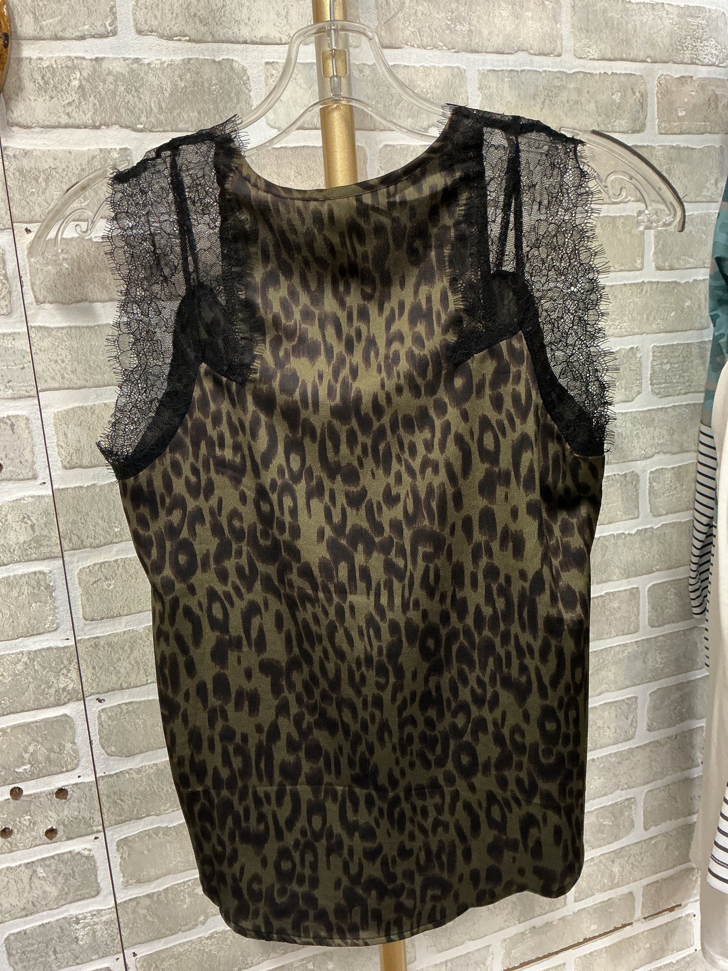 Black Dark Green Leopard Lace Silk top