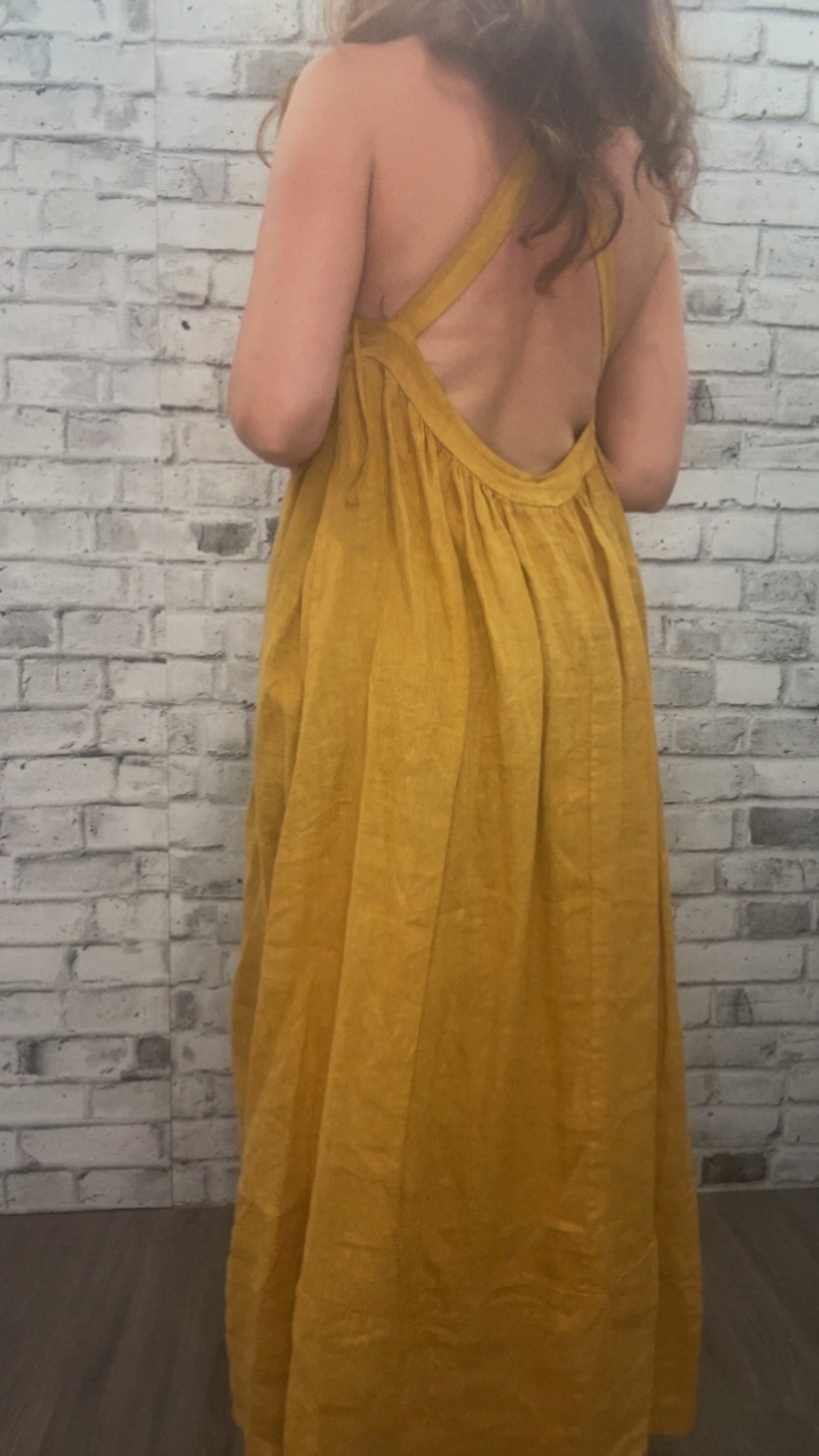 Linen Dress Low Back and Cross neck - 22004