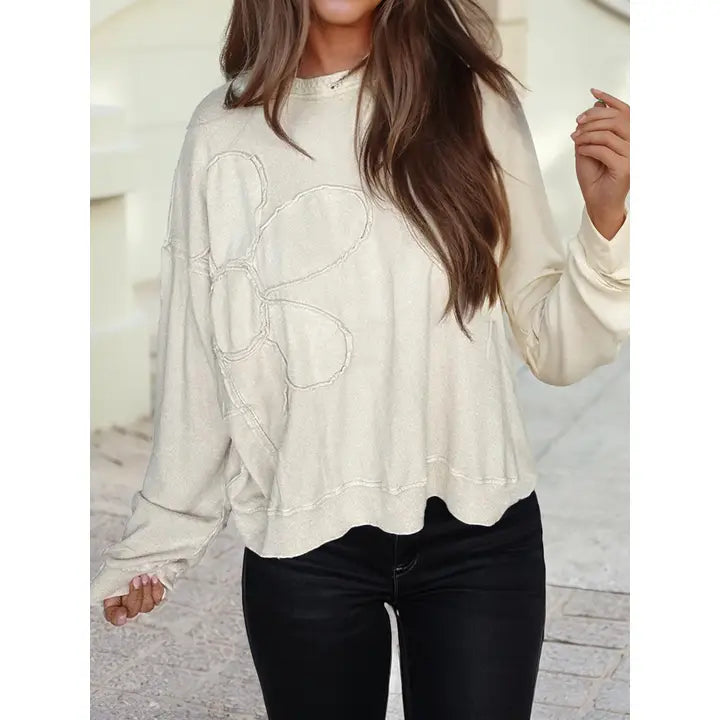 Cream Flower Patch Sweater - 51003