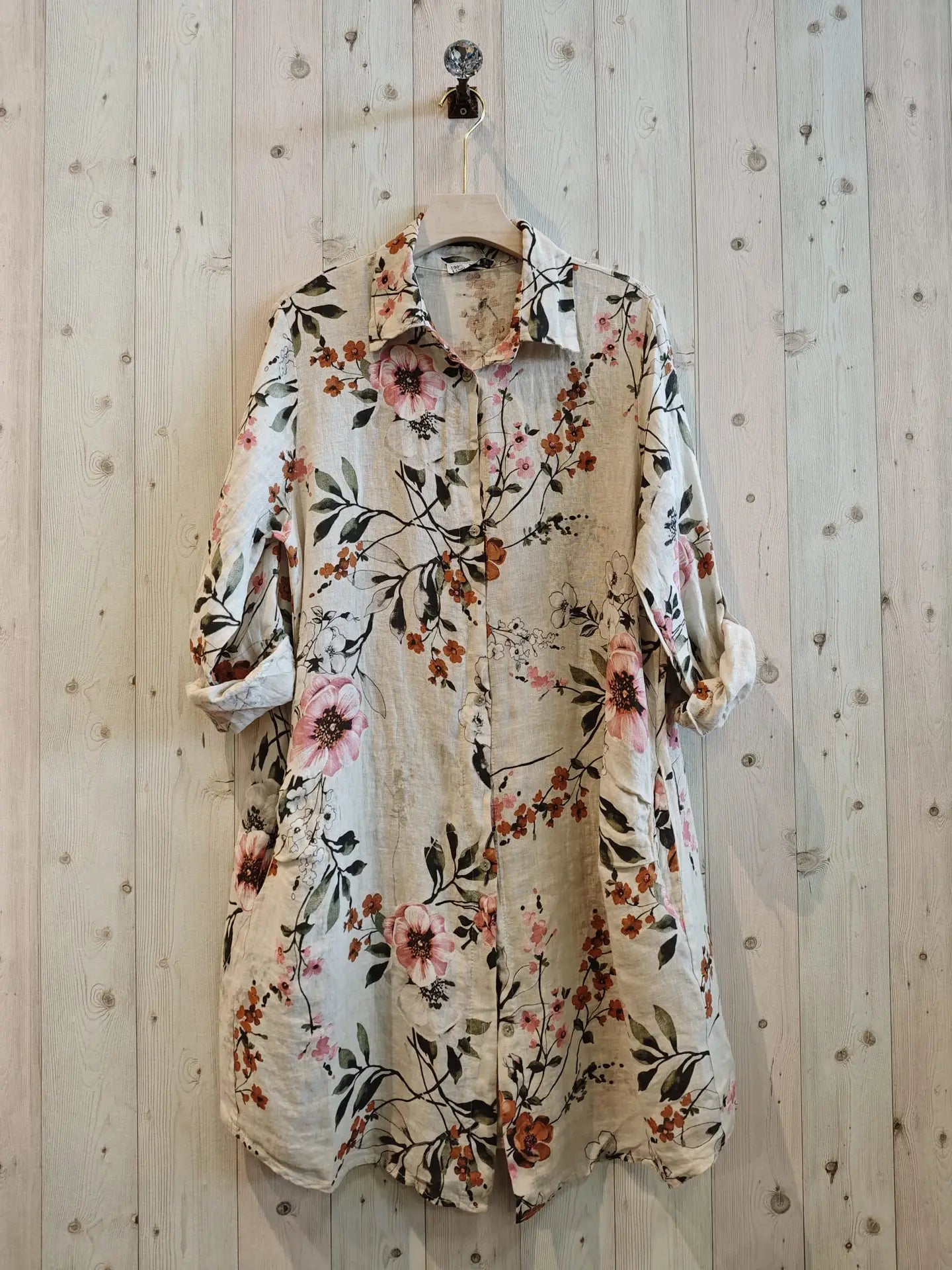 Linen Dress with Floral Print - 50083