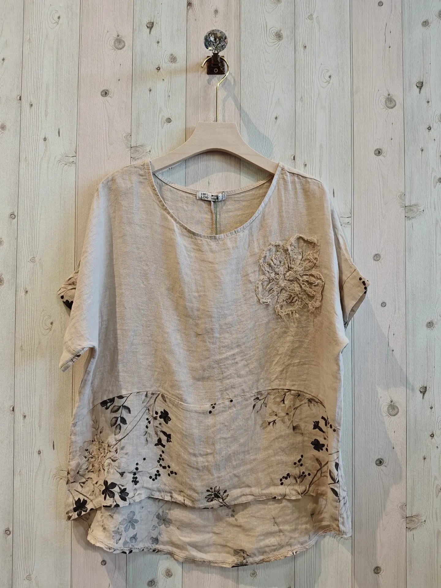 Linen Printed Flower Blouse - 50090