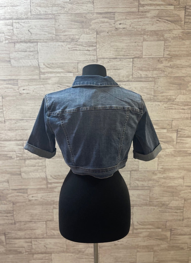 Cropped Jean Jacket with Short Sleeves-20000
