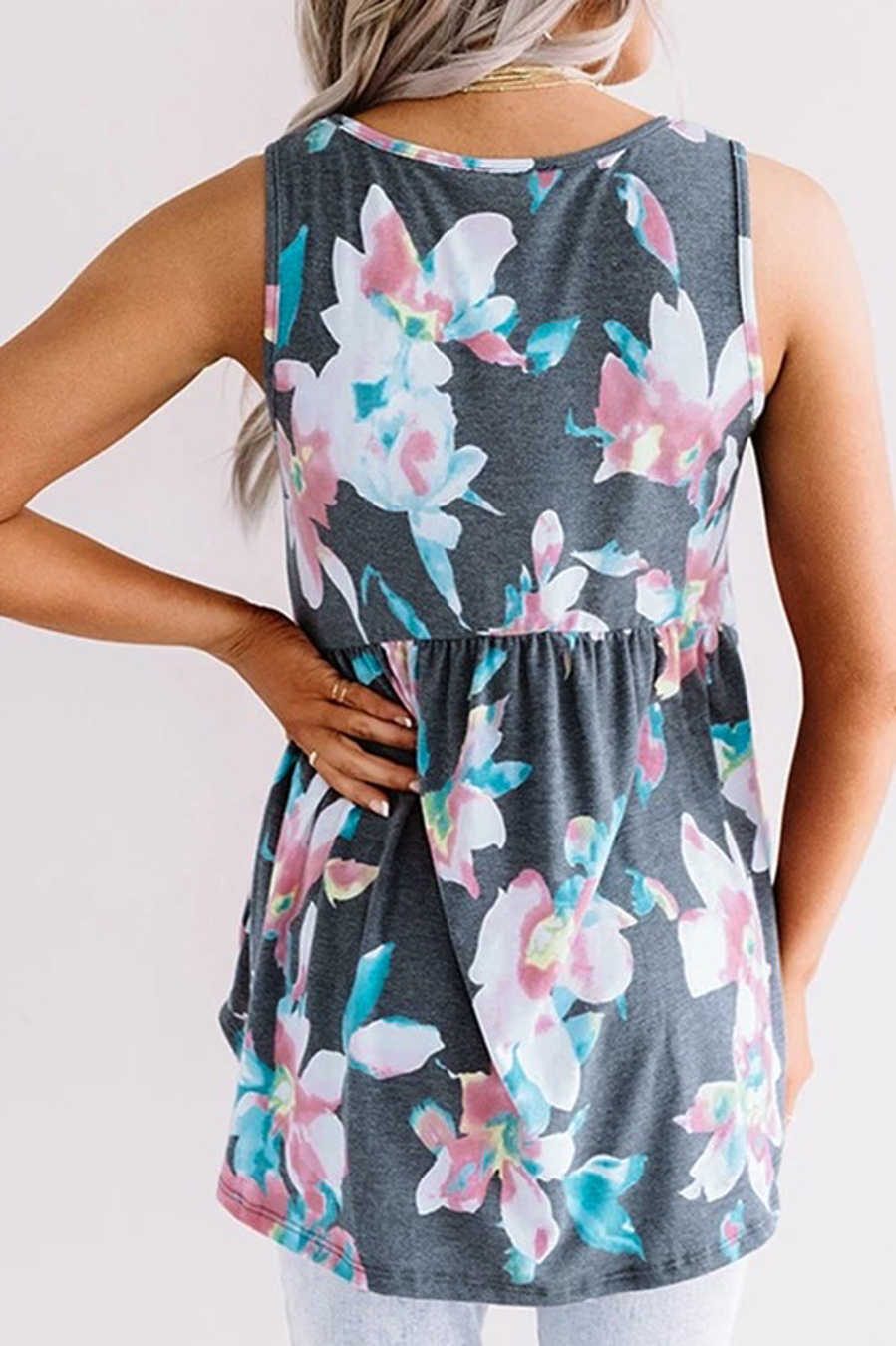 Gray Flowy Bloom Babydoll Tank- 11054