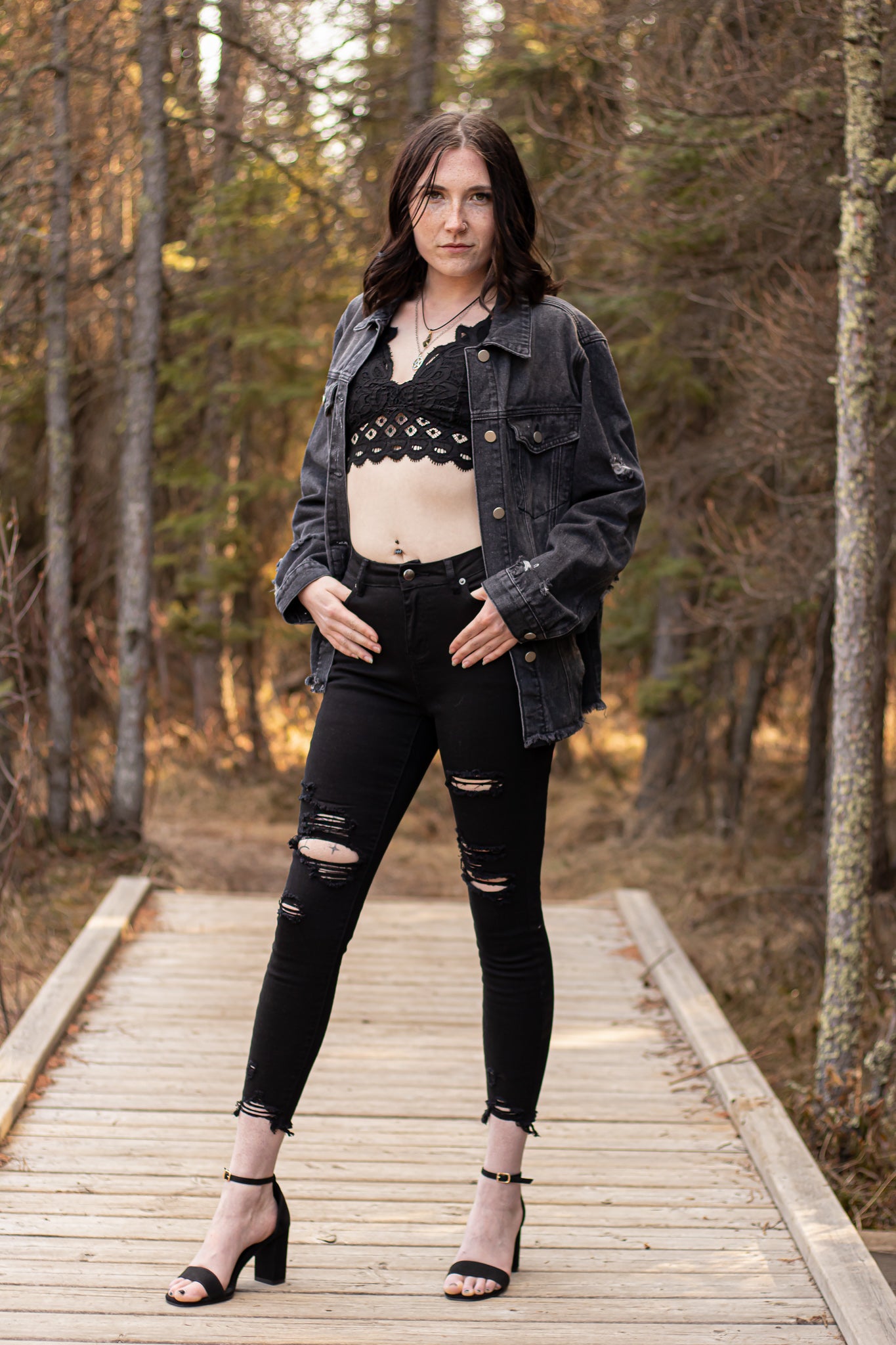 "The Roca" Skinny Distressed Jeans in Black- 11085