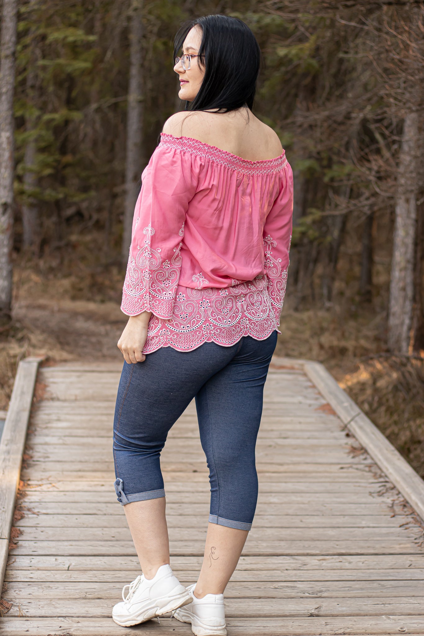 3 Button Short Denim Look Capri-11072