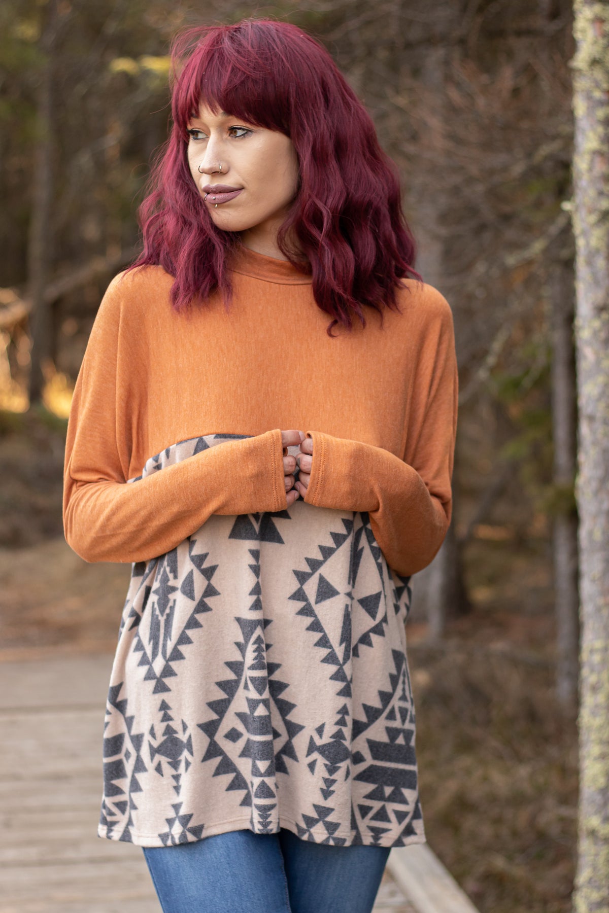 Orange & Tan Aztec Top-10068