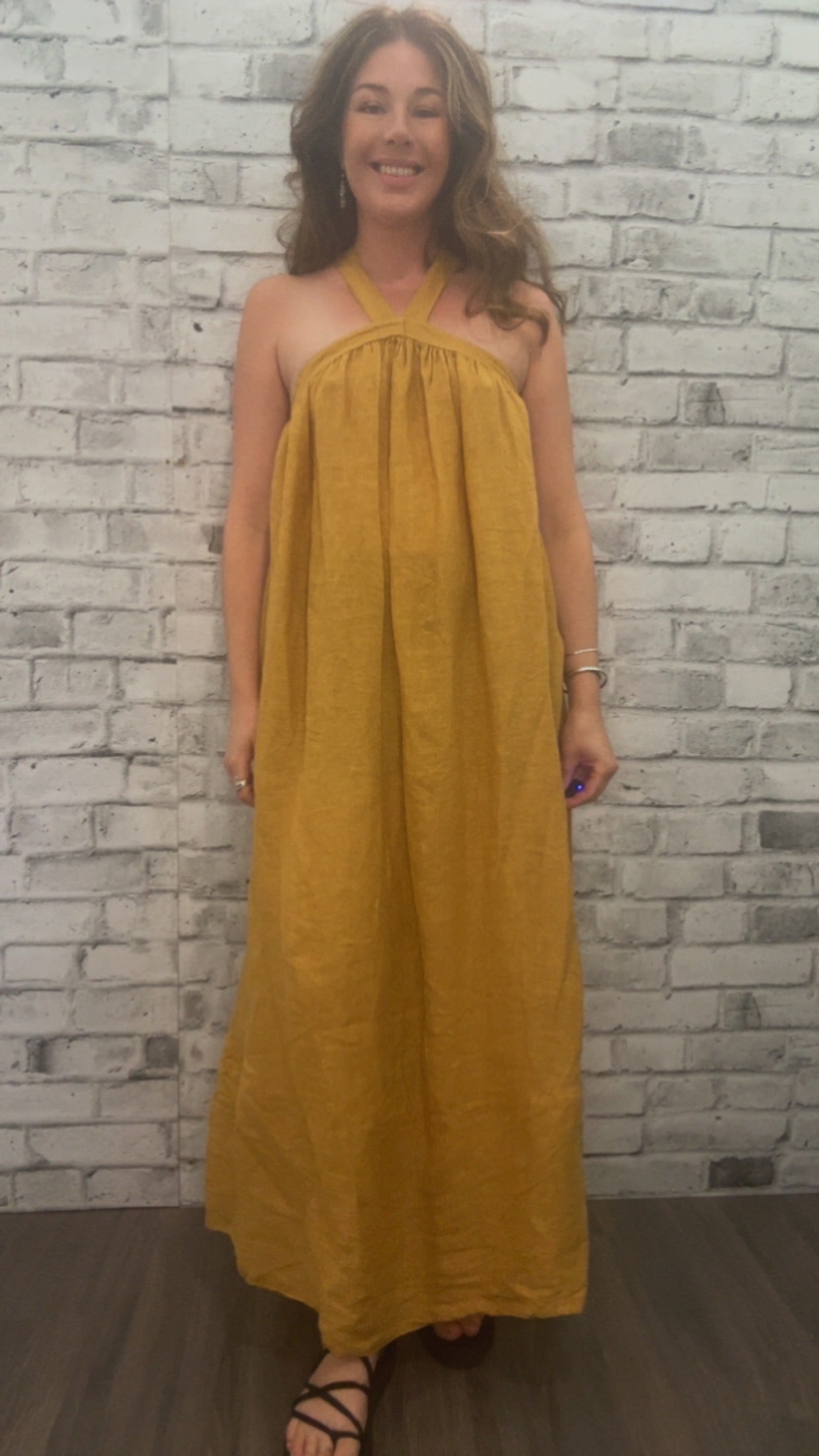 Linen Dress Low Back and Cross neck - 22004