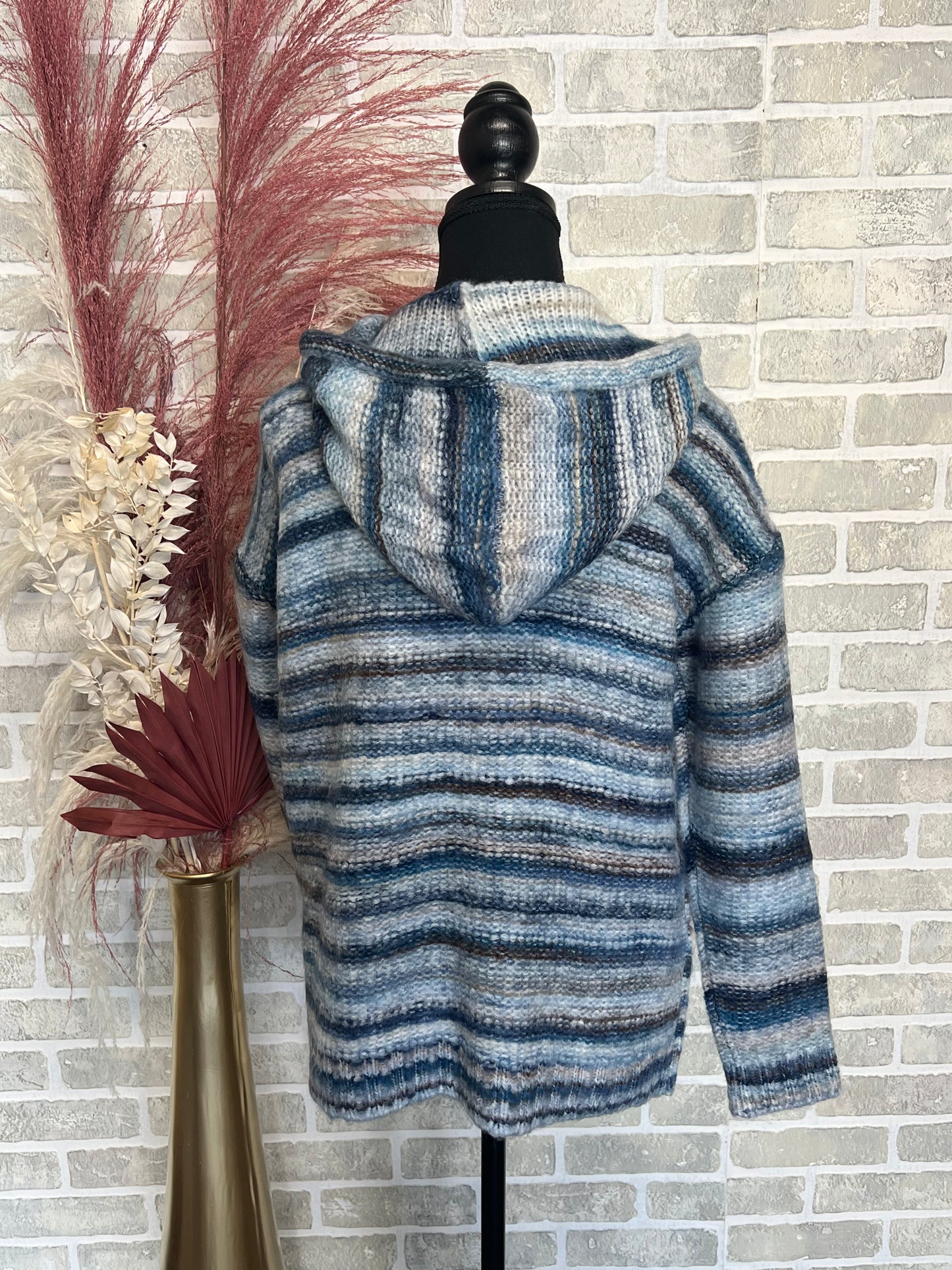 Striped Hooded Sweater with Kangaroo Pocket-11033