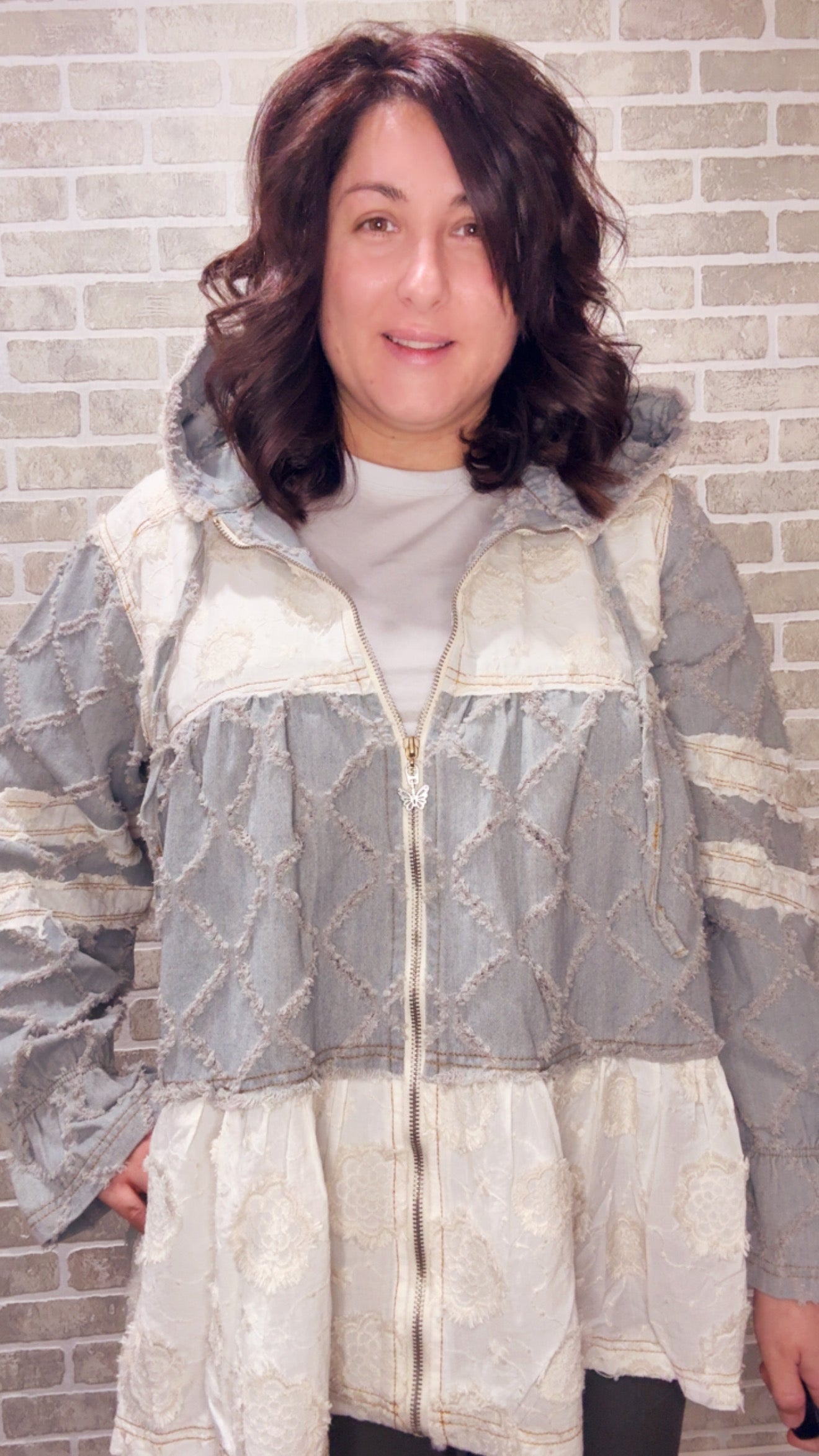 Woven Long Sleeve Zip-up Hoodie - 50107