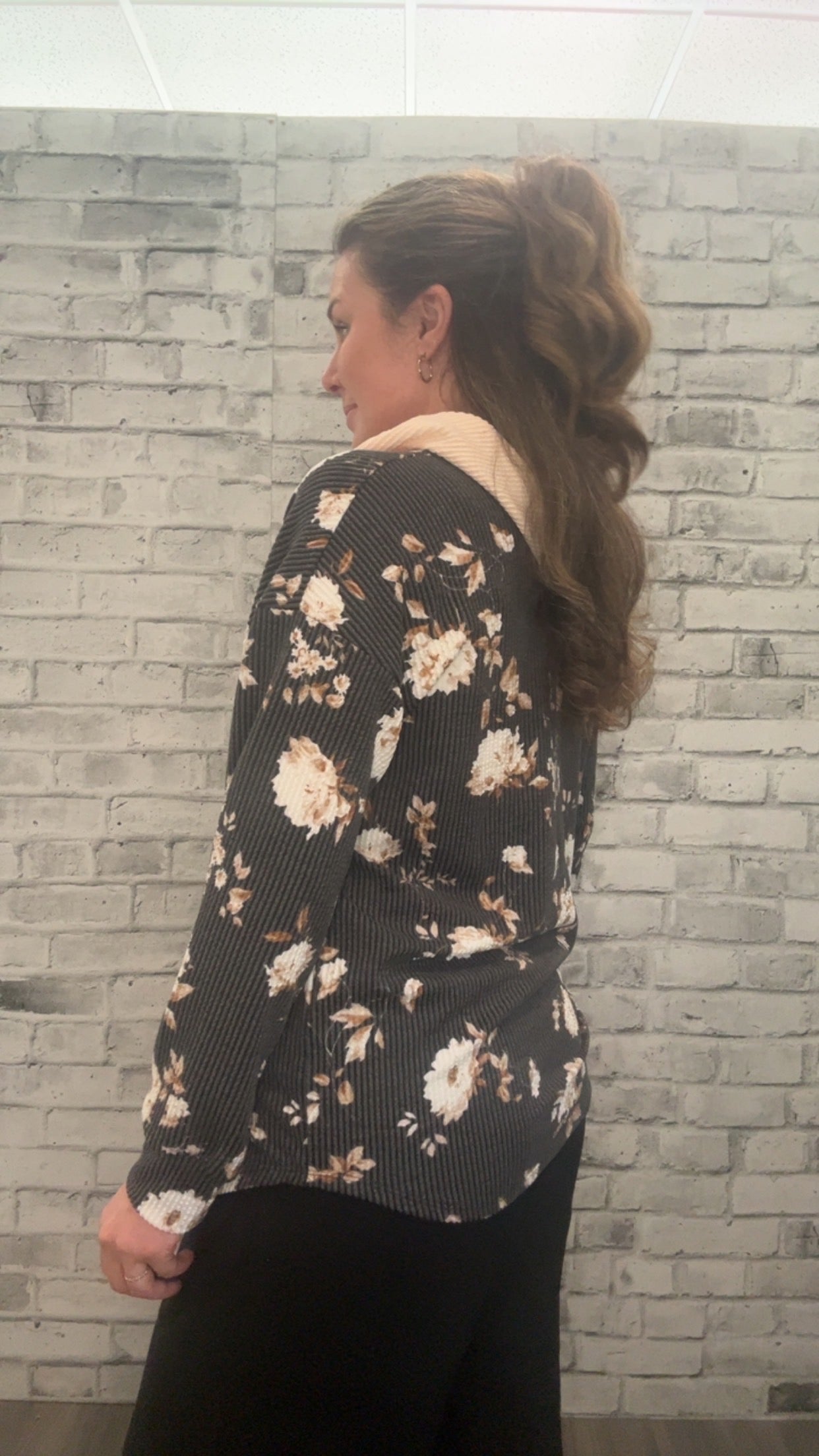 Floral Print Button-Up Hoodie Shacket - 21007