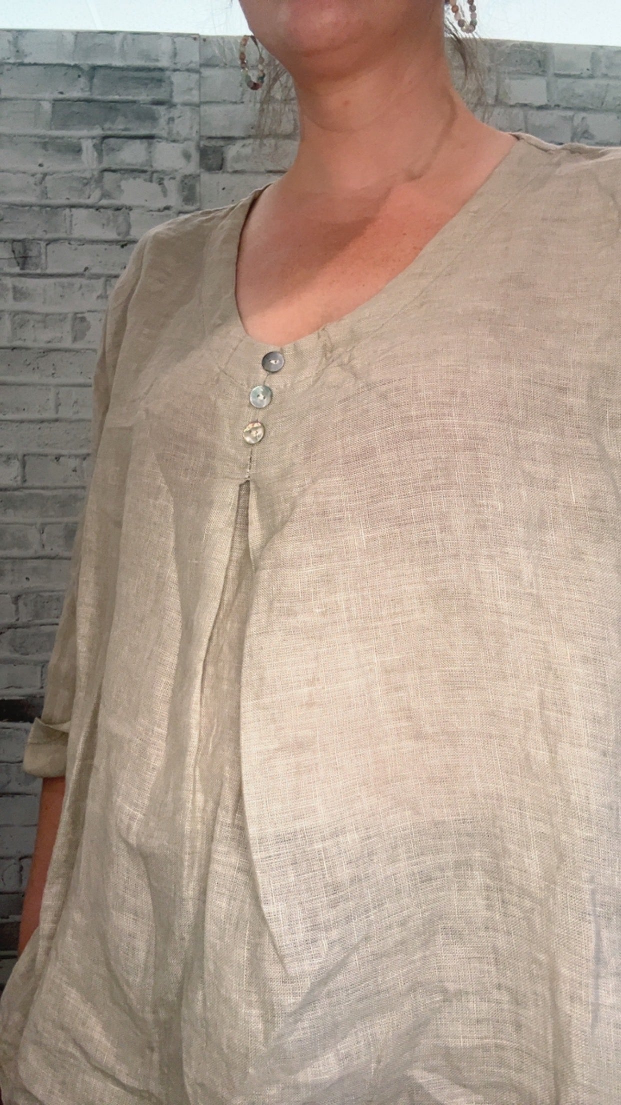 Linen Button 3/4 Sleeve Shirt - 21005