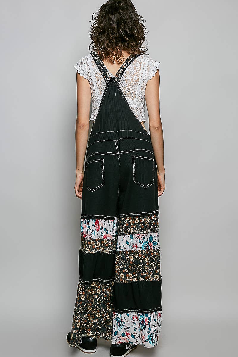 Feminine Mixed Printed Fabric Ruffle Wide Leg Overall - 90002