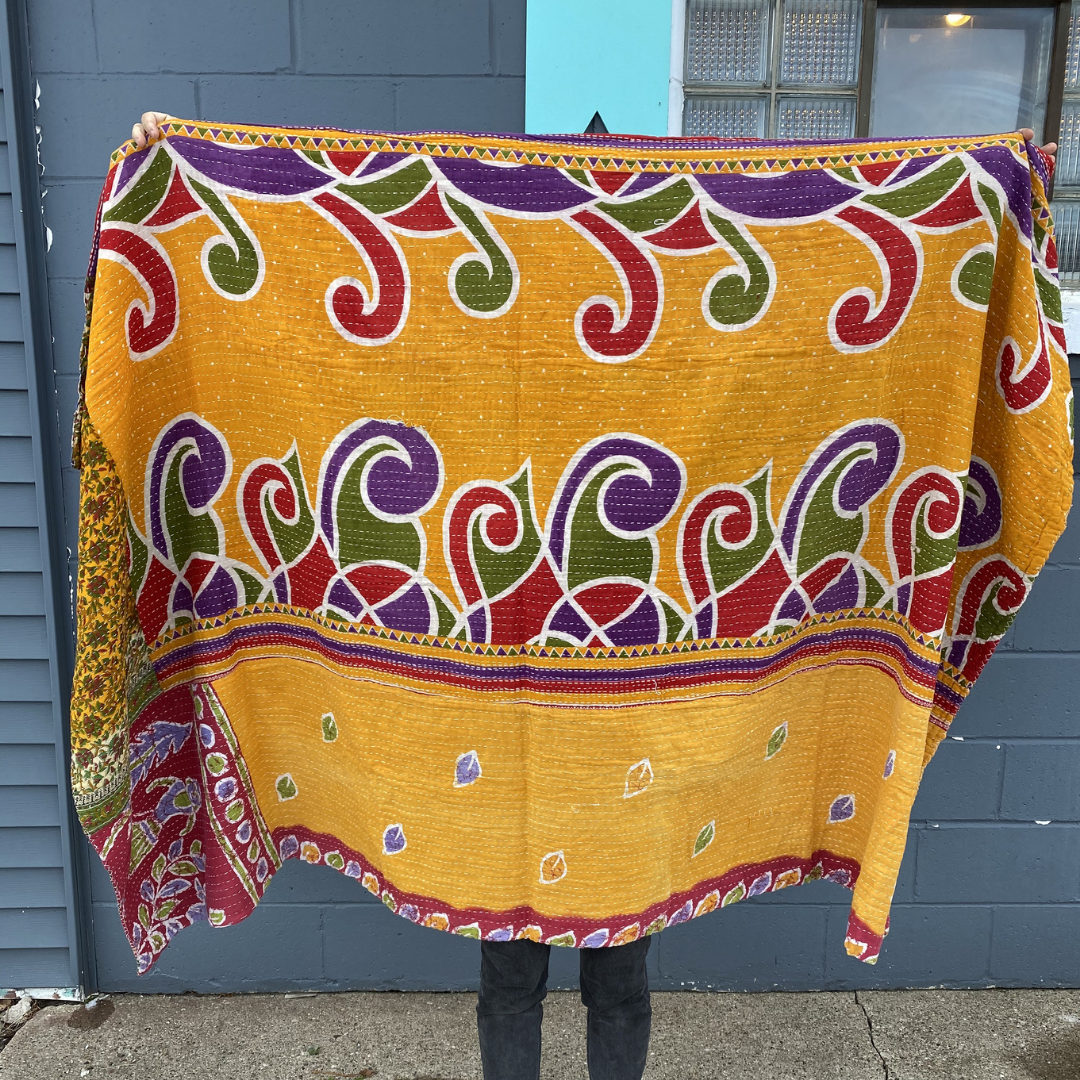 Kantha Throw Blanket Quilt | Recycled Cotton Sari Unique