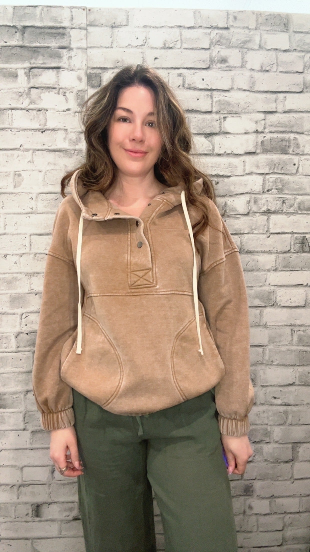 Acid Wash Fleece Oversized Pocket Hoodie - 50051