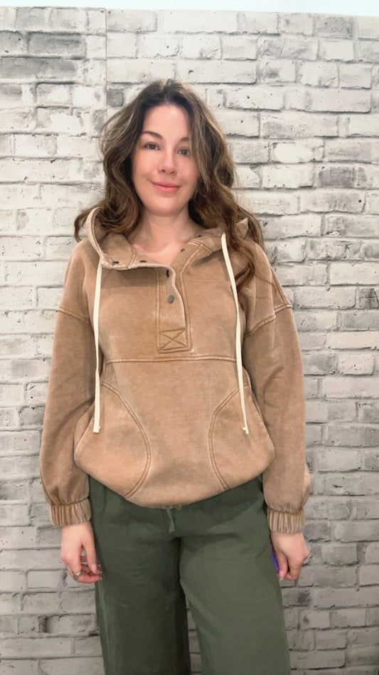 Acid Wash Fleece Oversized Pocket Hoodie - 50051