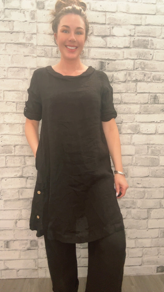 Noir Draped LinenTunic - 21004