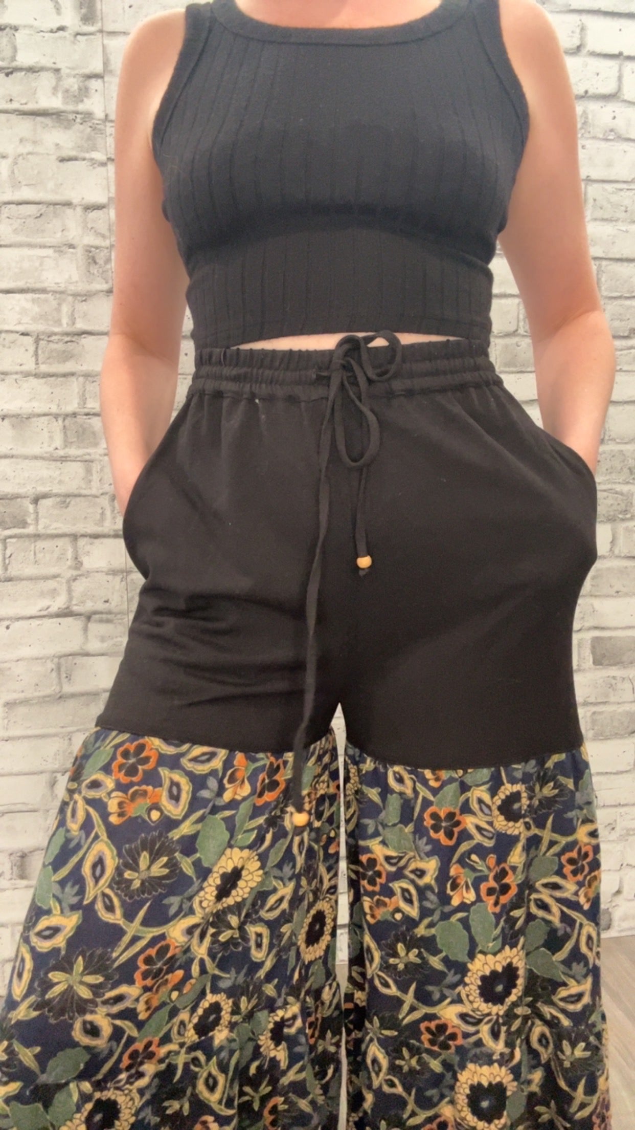 Black Woven Print Pant - 50108