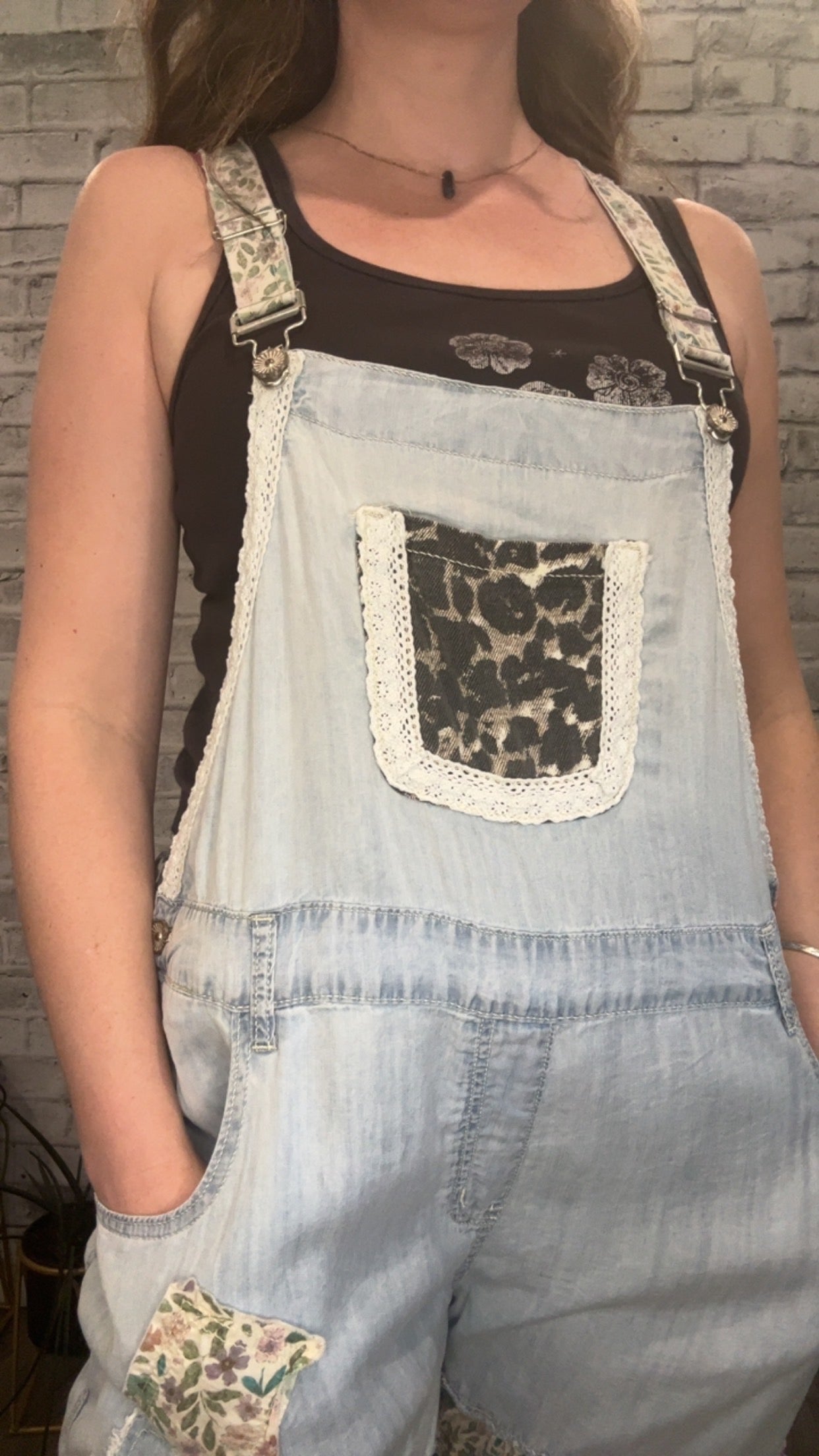 Feminine Mixed Printed Fabric Ruffle Wide Leg Overall - 90002