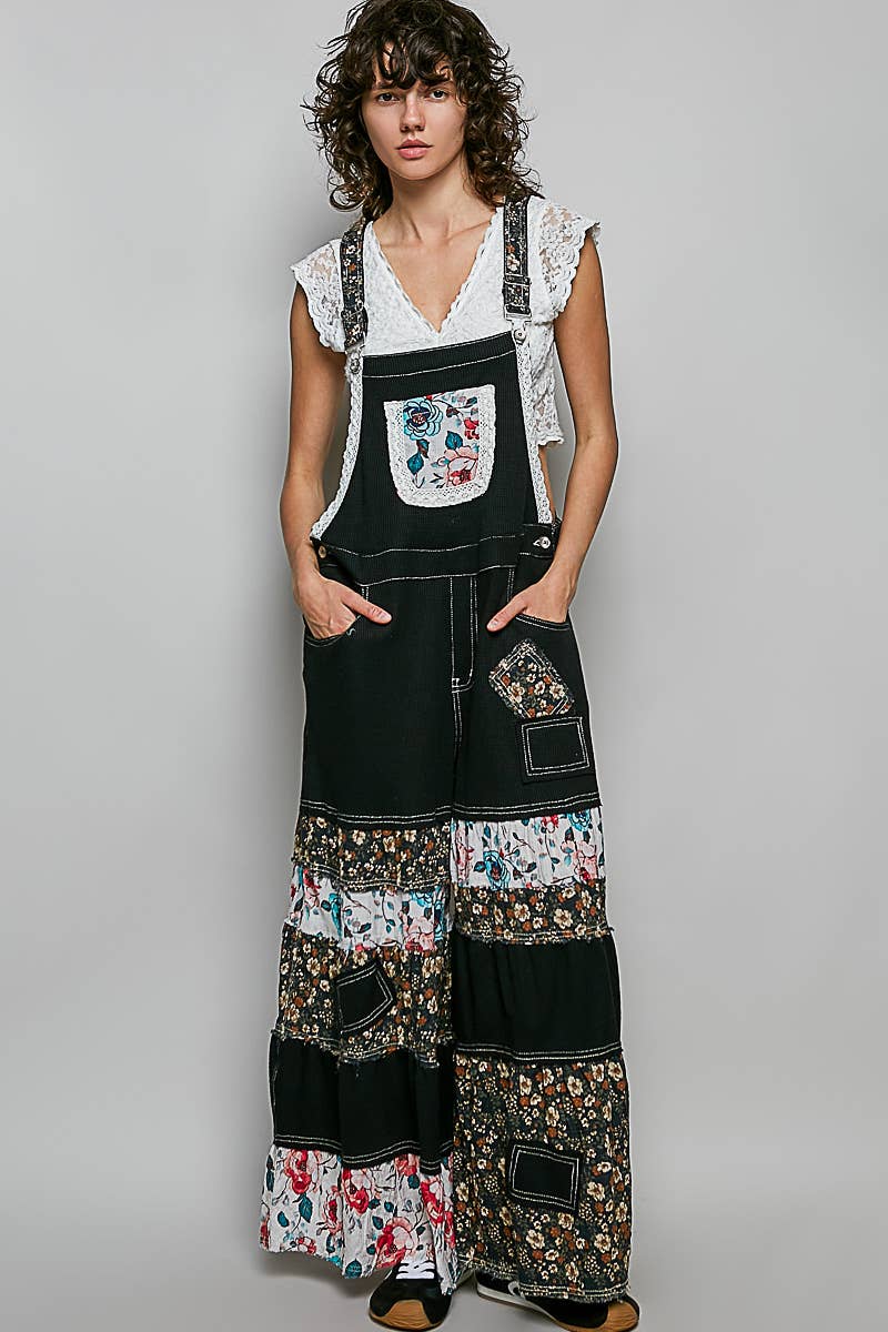Feminine Mixed Printed Fabric Ruffle Wide Leg Overall - 90002