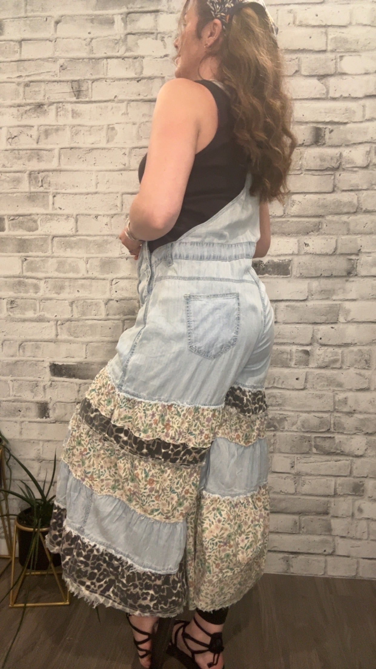 Feminine Mixed Printed Fabric Ruffle Wide Leg Overall - 90002