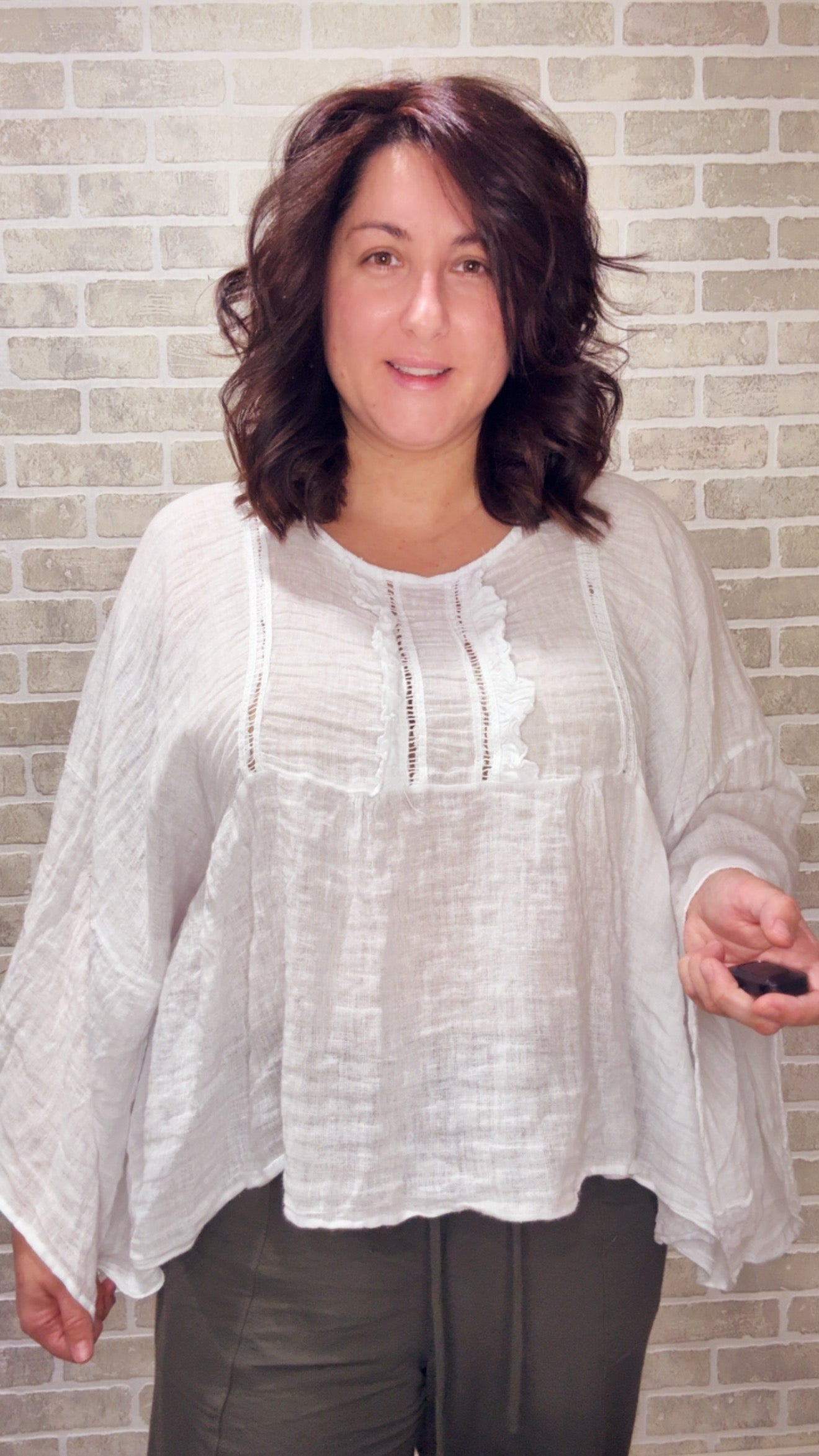 Oversized White Linen Blouse - 50082