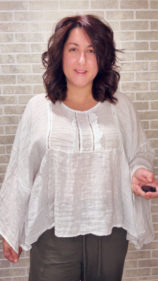 Oversized White Linen Blouse - 50082