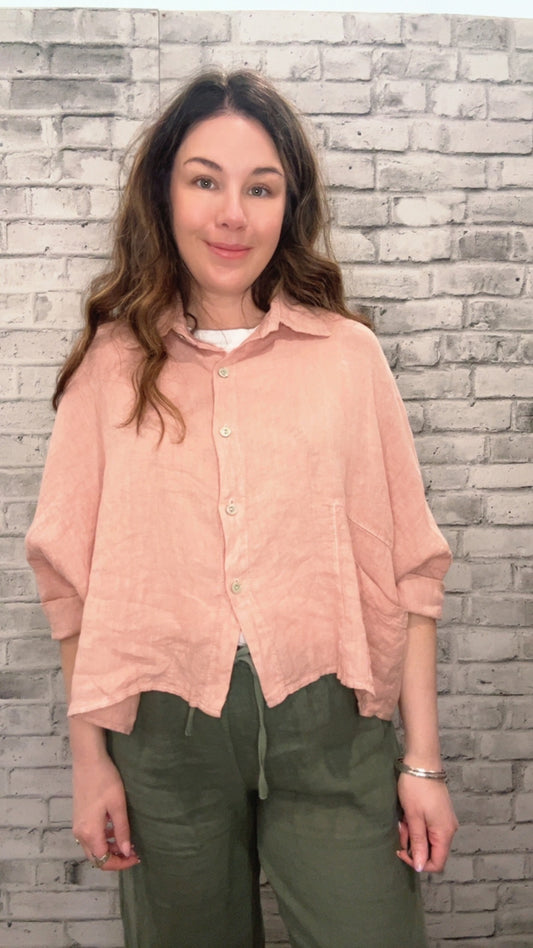 Button Up Short Linen Top - 50081