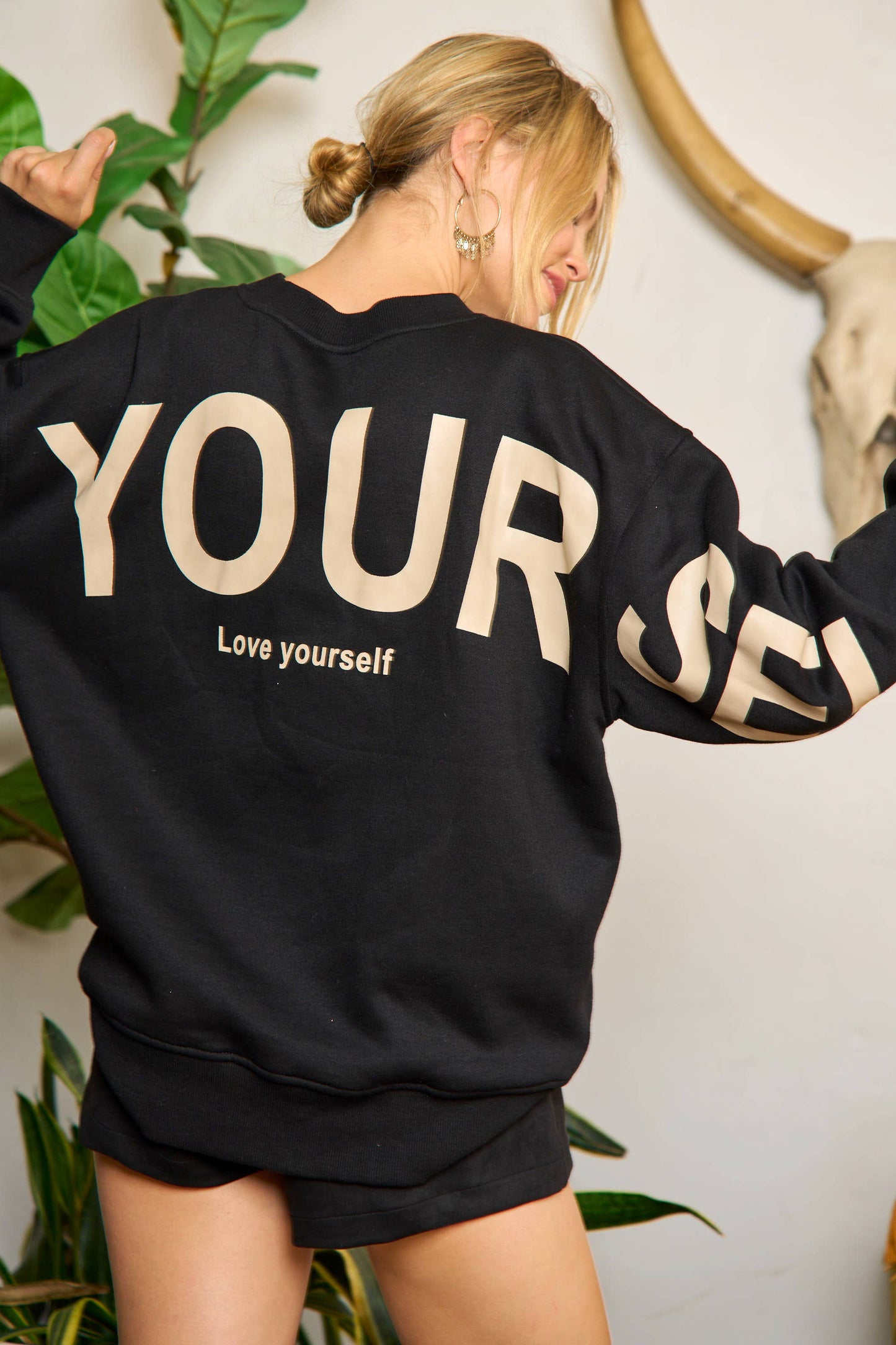 Be Yourself Love Yourself Printed Oversized Sweatshirt - 90001