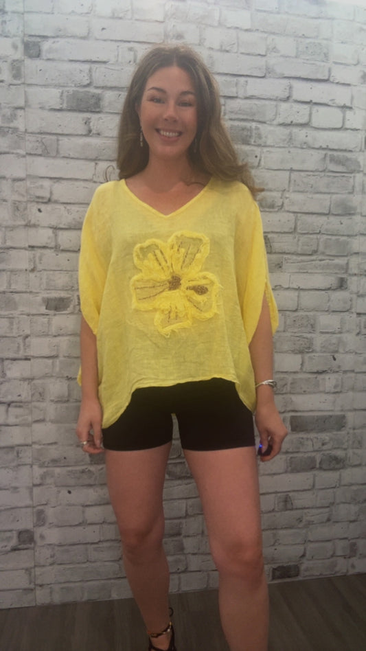 Linen Blouse with flower - 21009