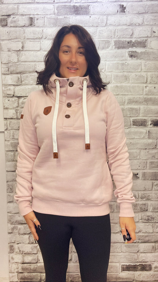 Button Front Pullover in Rose- 11042