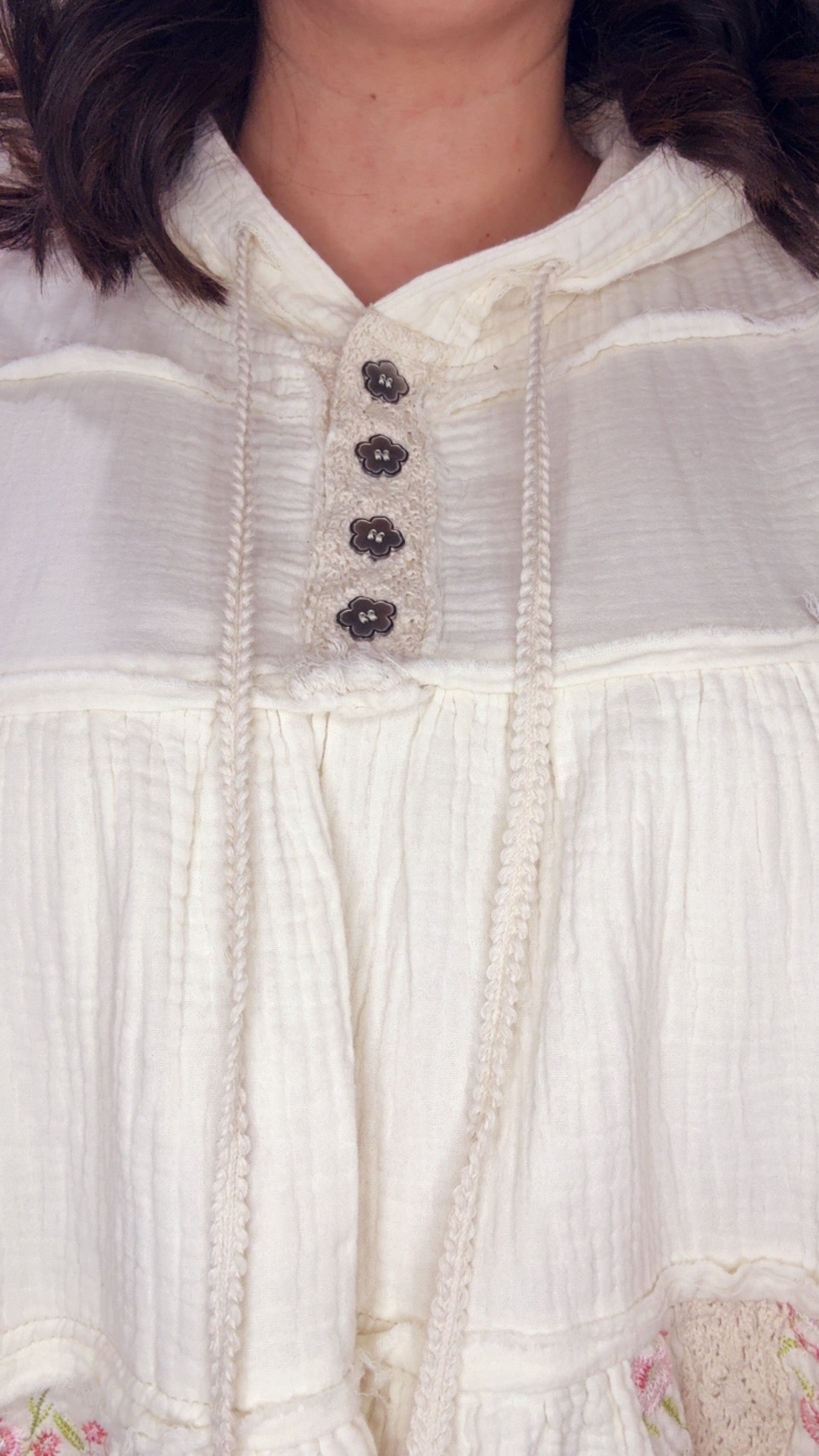 Embroidery Woven Natural Top - 50098