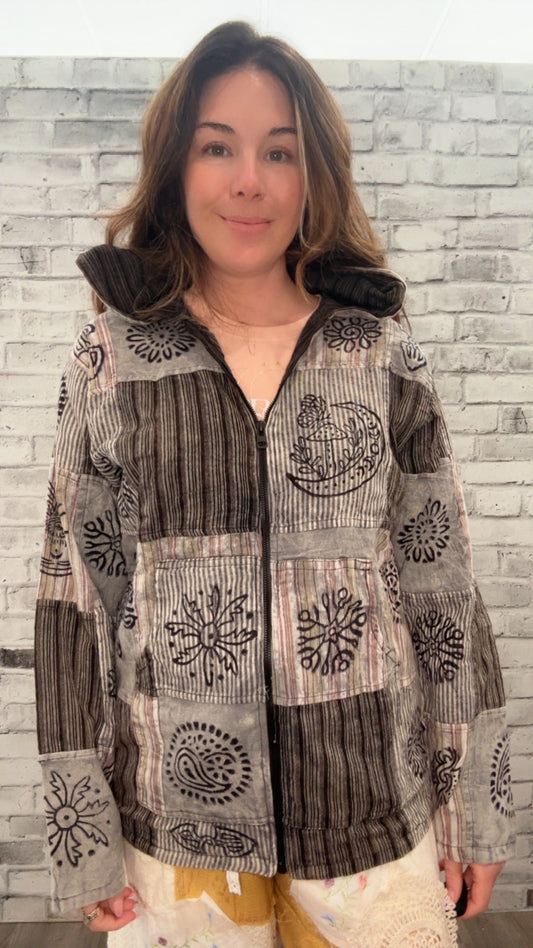 Cotton Patchwork Zip Jacket - 50072