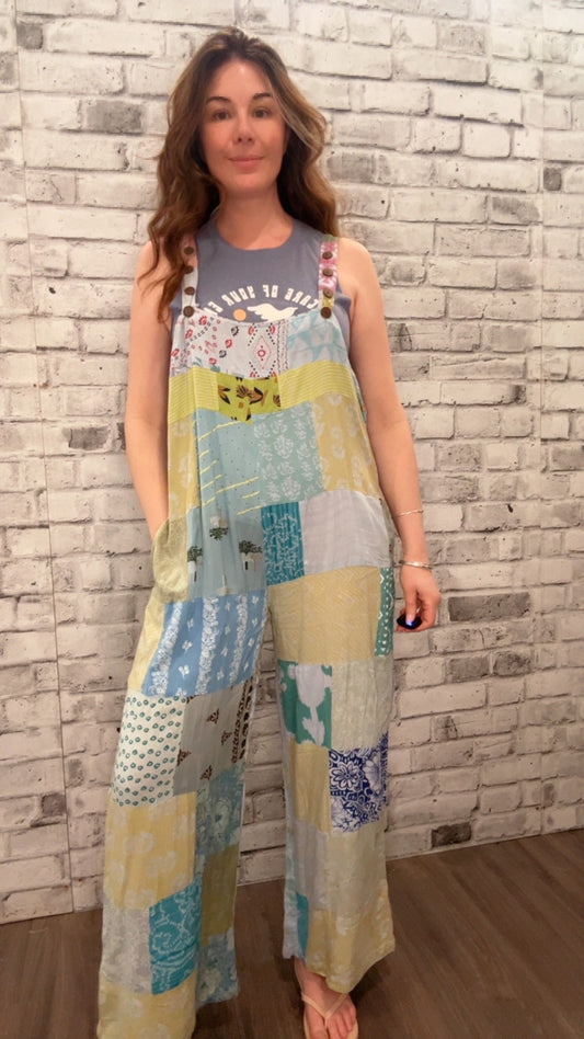 Blue Patchwork Overalls - 50097