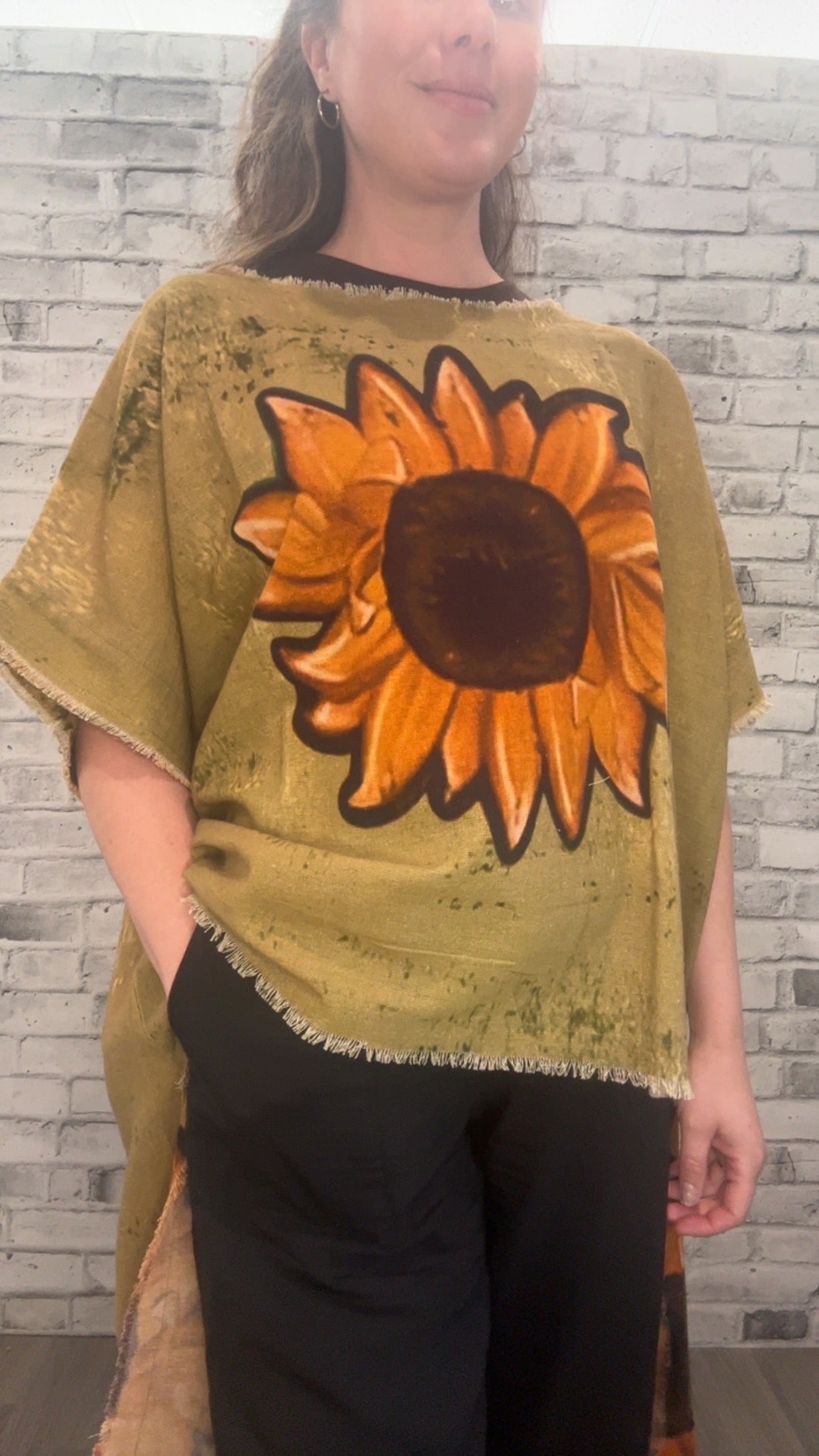 Hi-Lo Olive Sunflower Cotton Shirt - 21005