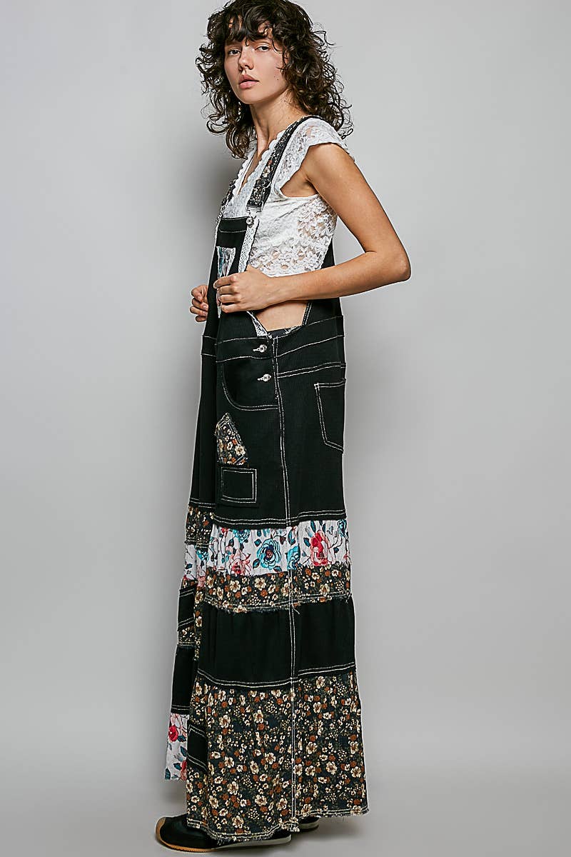 Feminine Mixed Printed Fabric Ruffle Wide Leg Overall - 90002