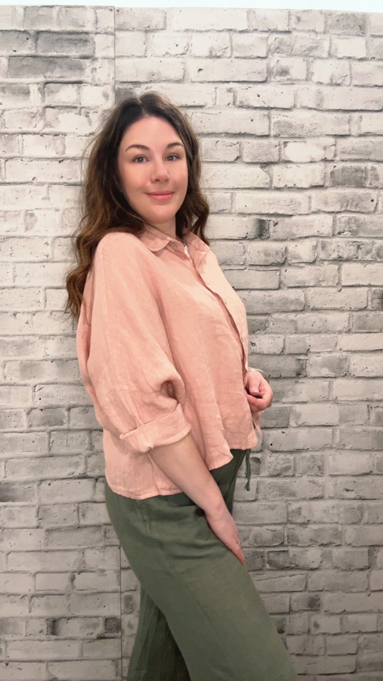 Button Up Short Linen Top - 50081
