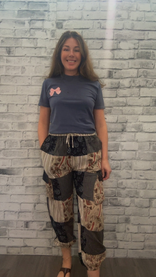 Cotton Multi Color Patchwork Gray Mushroom Yoga Pant - 22001