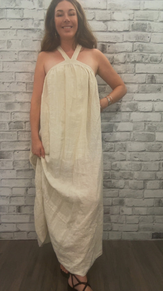 Linen Dress Low Back and Cross neck - 22004