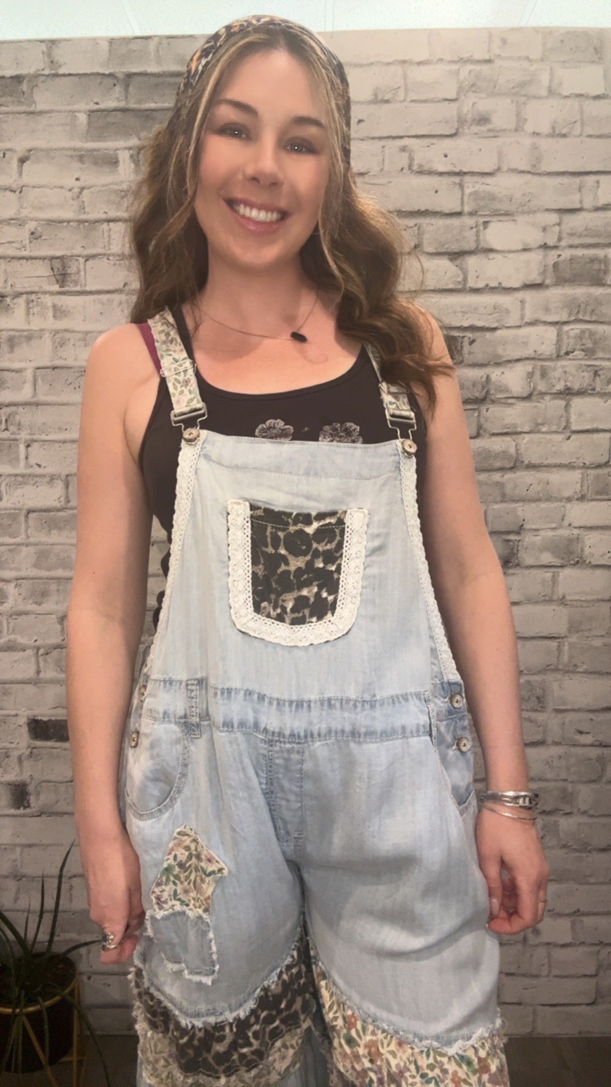Feminine Mixed Printed Fabric Ruffle Wide Leg Overall - 90002