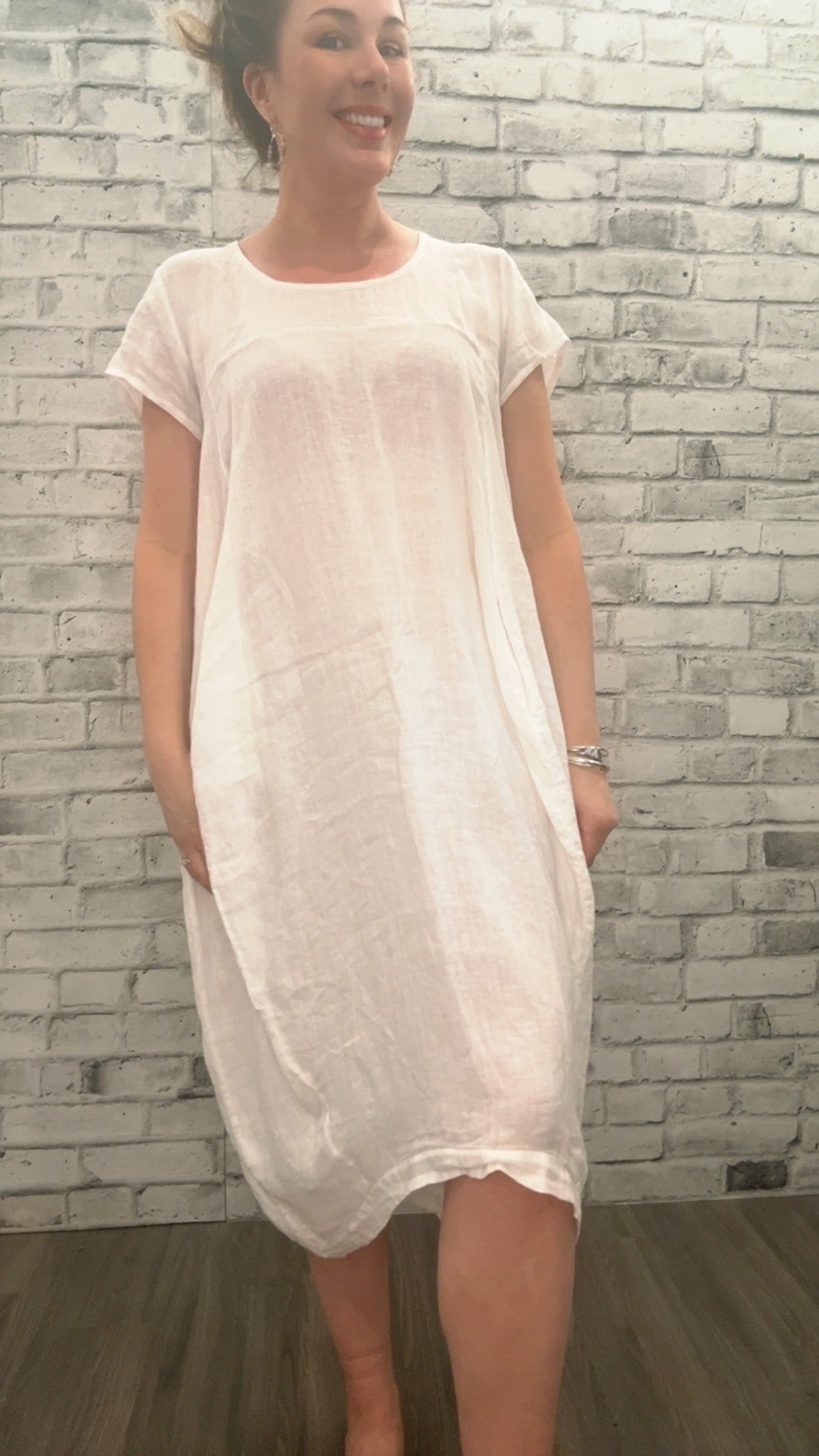 Loose Linen Dress with Pockets - 21001