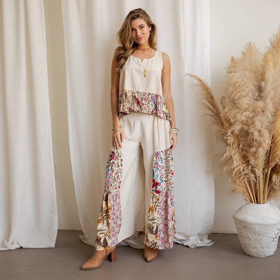 70010 - Floral Peplum Tank & Wide-Leg Pants  - Sold As Set 