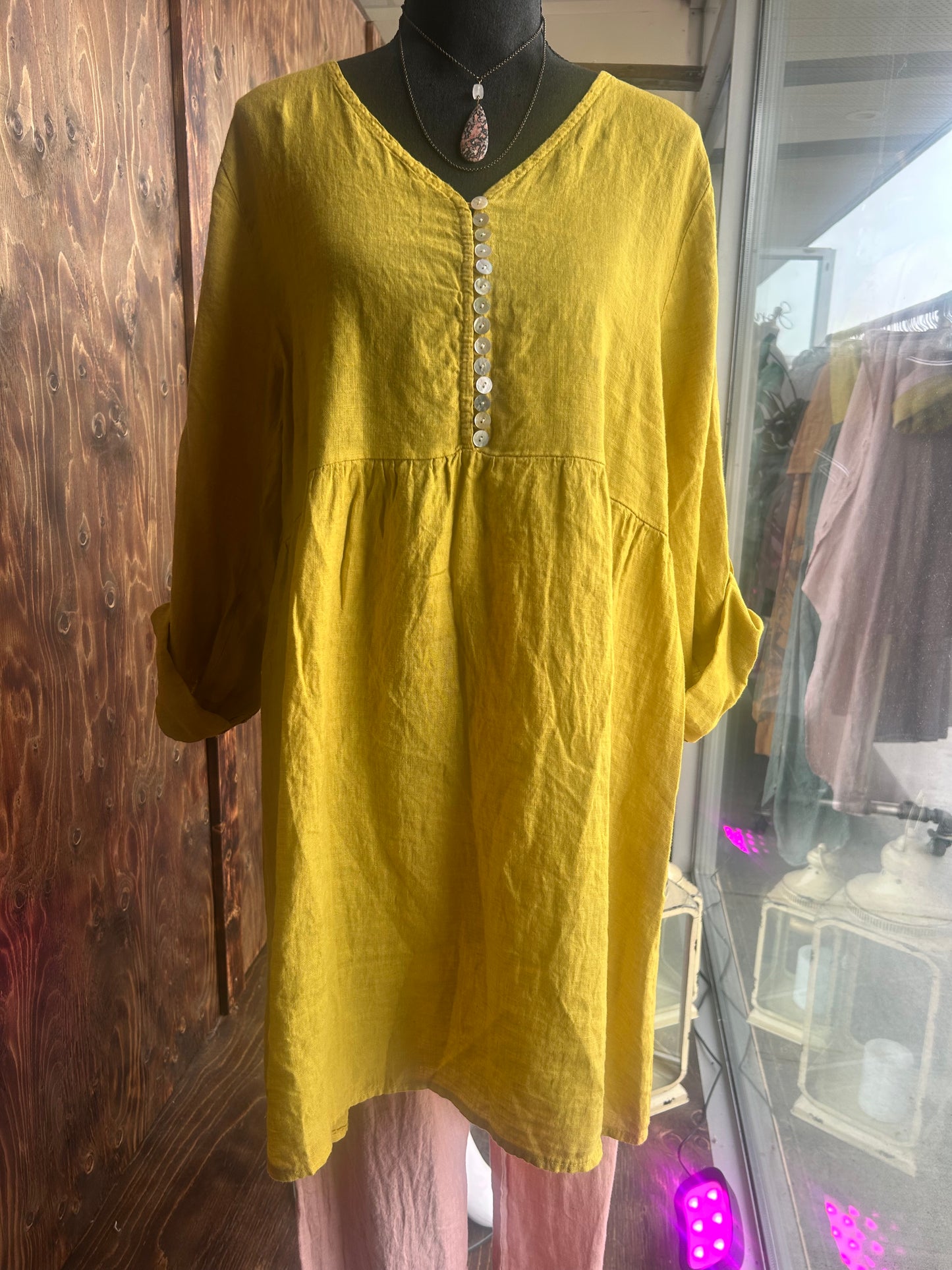 Linen Dress with Buttons - 21013