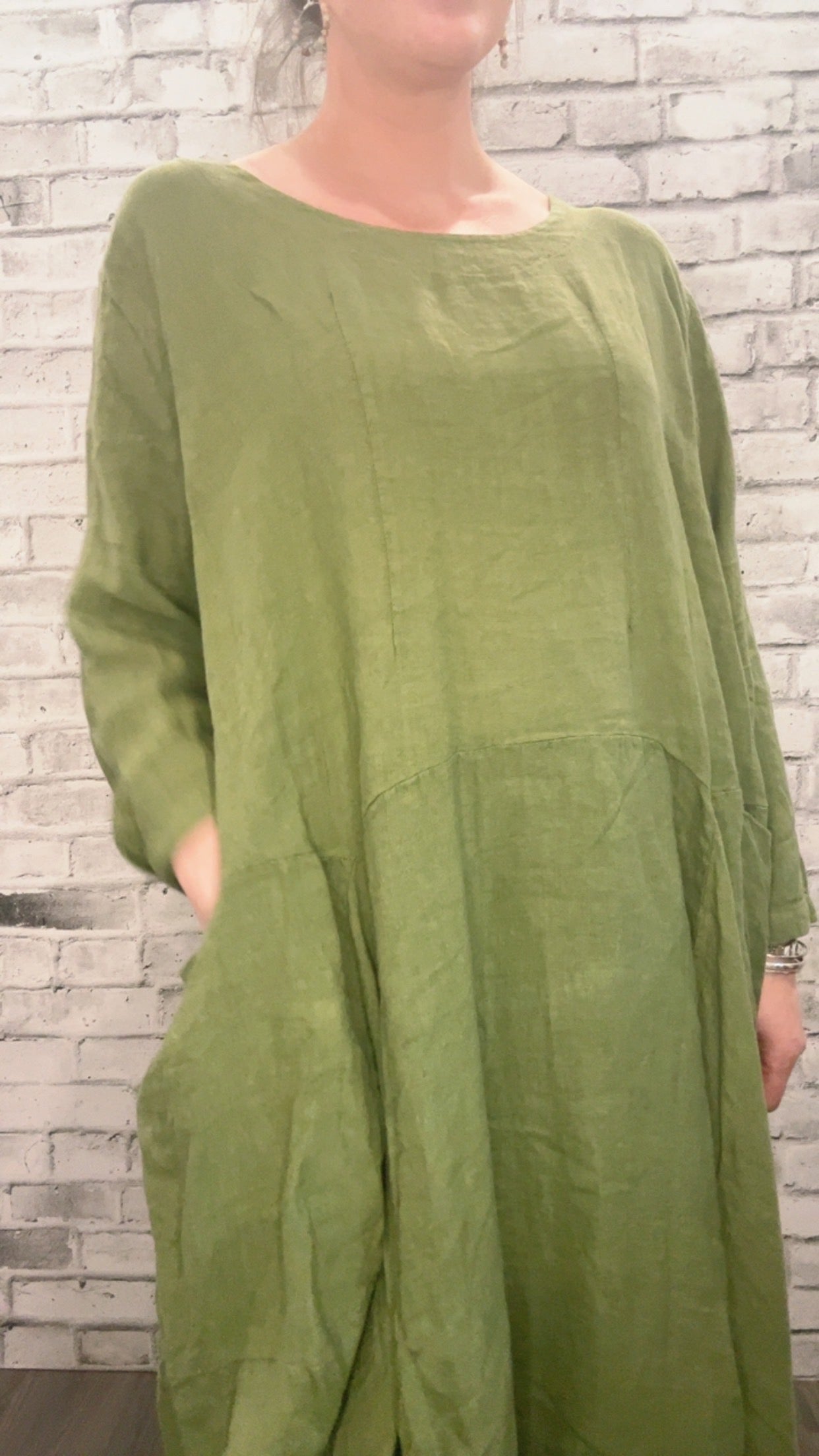 Olive Linen Dress in Plus Size - 21006