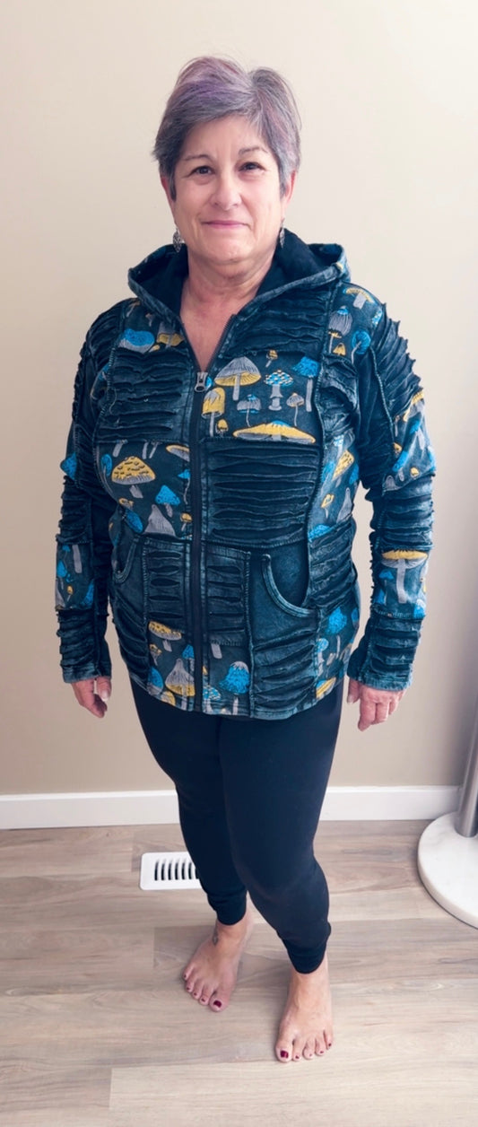 Patchwork Mushroom Denim Jacket  - 50074