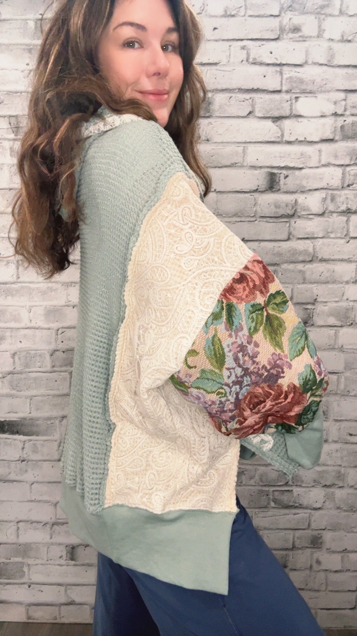 Soft Waffle Knit Flow Patchwork Hoodie - 50052