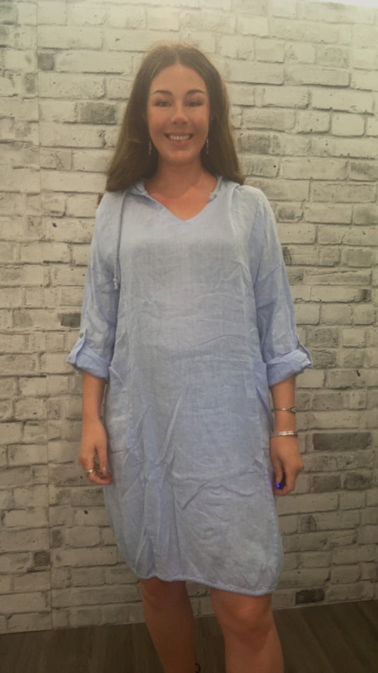 Blue Ciel Hooded Linen dress - 21012