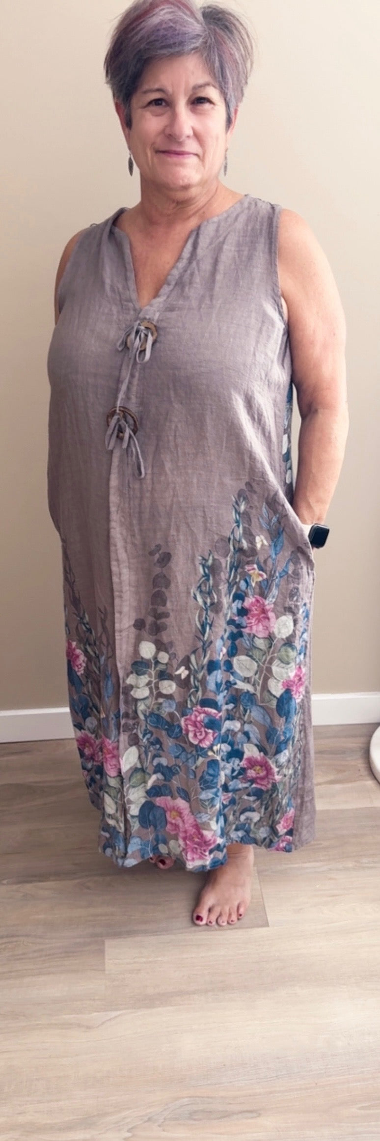 Long Floral Printed wood dress -  60009